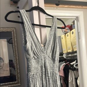 Krush Silver Pleated Jumpsuit Sleeveless Plunge